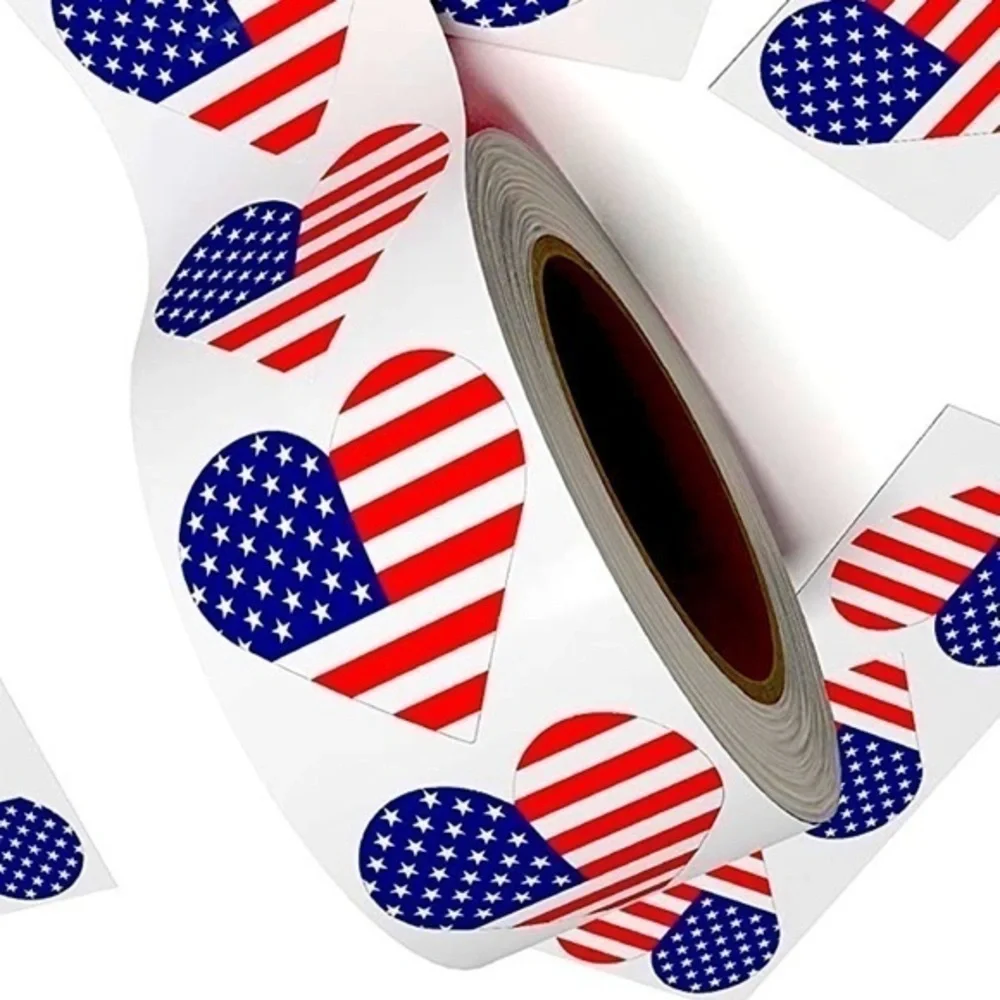 40 Patriotic Heart Stickers (1.5 inches)